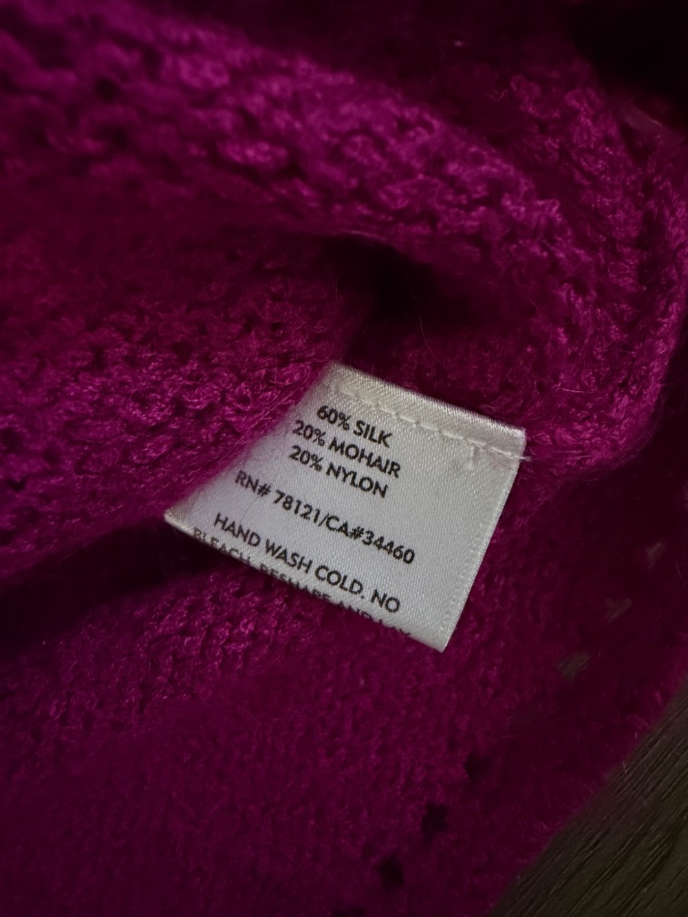 Eileen Fisher silk mohair cardigan sweater size size L large magenta button - Picture 4 of 5